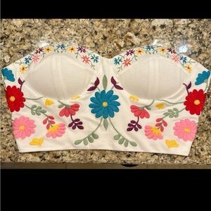 Floral Embroidered Cropped Bustier Corset Top